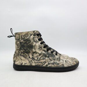 Dr Martens Hackney Boots Women's 11 Gray Skull & Roses Canvas Goth Retro Punk